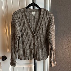a new day Brown Cardigan with Ribbed Knit and Open Front